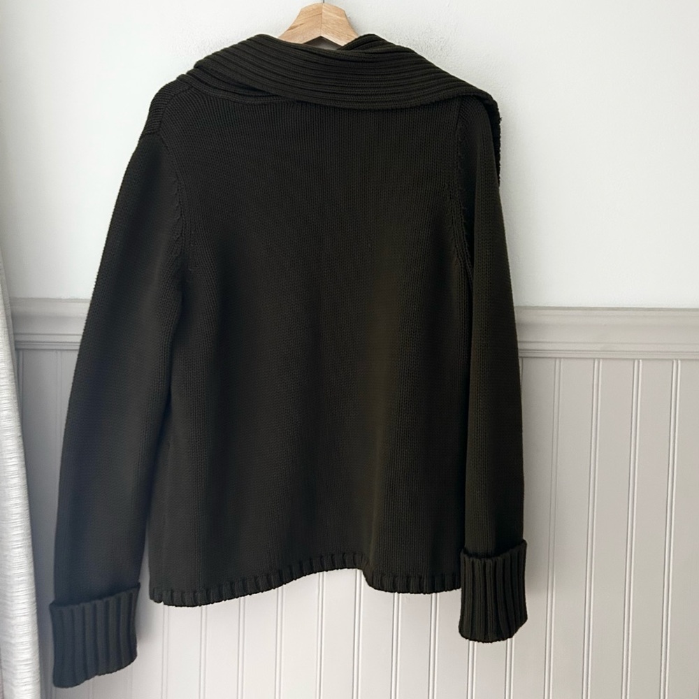 Talbots Large Chunky Dark Olive Knit Cardigan Clasp Close Sweater 100% Cotton - Picture 4 of 4